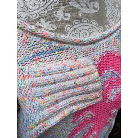 By Anthropologie Palm Tree Neon Speckle Sweater XS Coastal Boho Beach Knit Relax - Picture 14 of 16